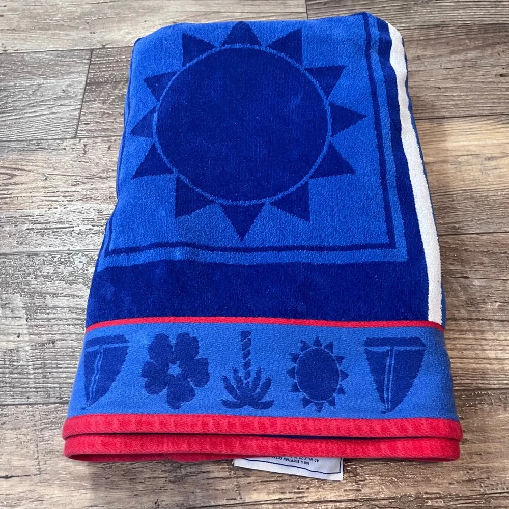 Egyptian Cotton Oversized Beach Towel Blue Red Nautical Sun Sailboat 33x64